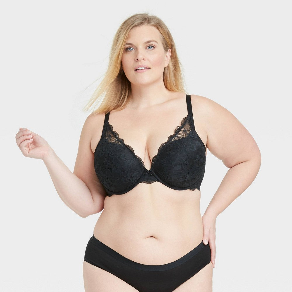 Women's Sublime Lace Plunge Push-Up Bra - Auden™ Black 46DD