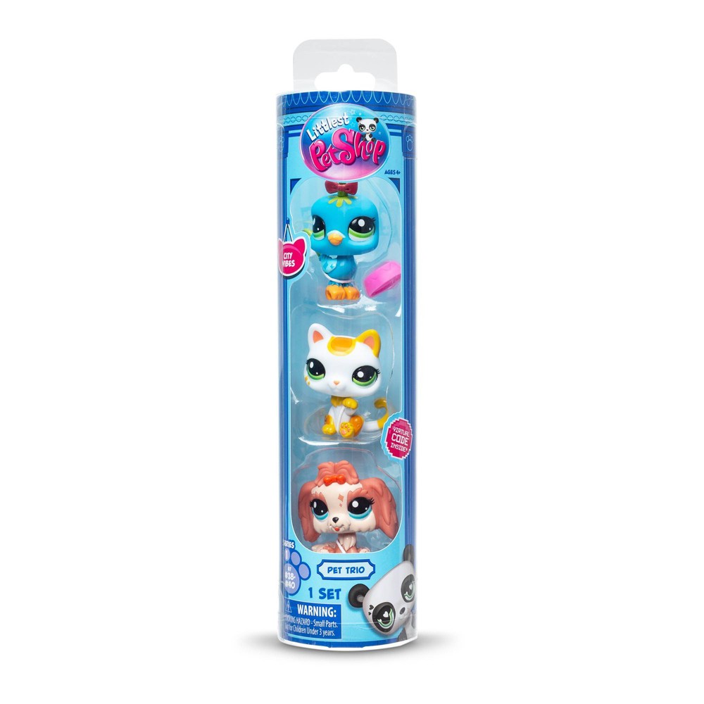 Littlest Pet Shop Pet Trio City Vibes Mini Figure 3-Pack (Llasa Opso, Cat & Fancy Bird, Card, Virtual Code & More)