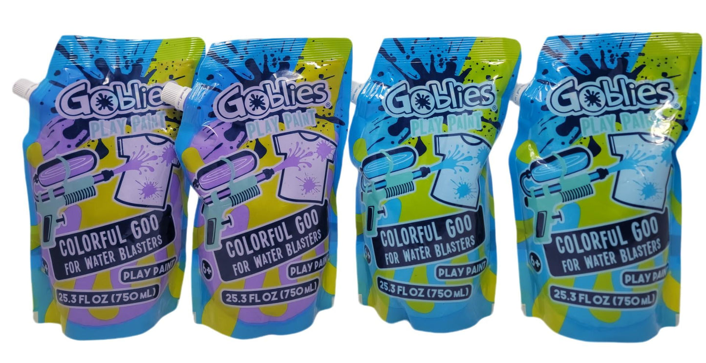 Goblies Play Paint Colorful Goo for Water Blasters - 4 Pack Variants 25.3 fl oz Each Bag