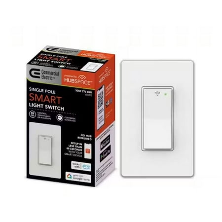 15 Amp Single-Pole White Smart Light Switch with Wi-Fi and Bluetooth Technology Powered by Hubspace (1-Pack)