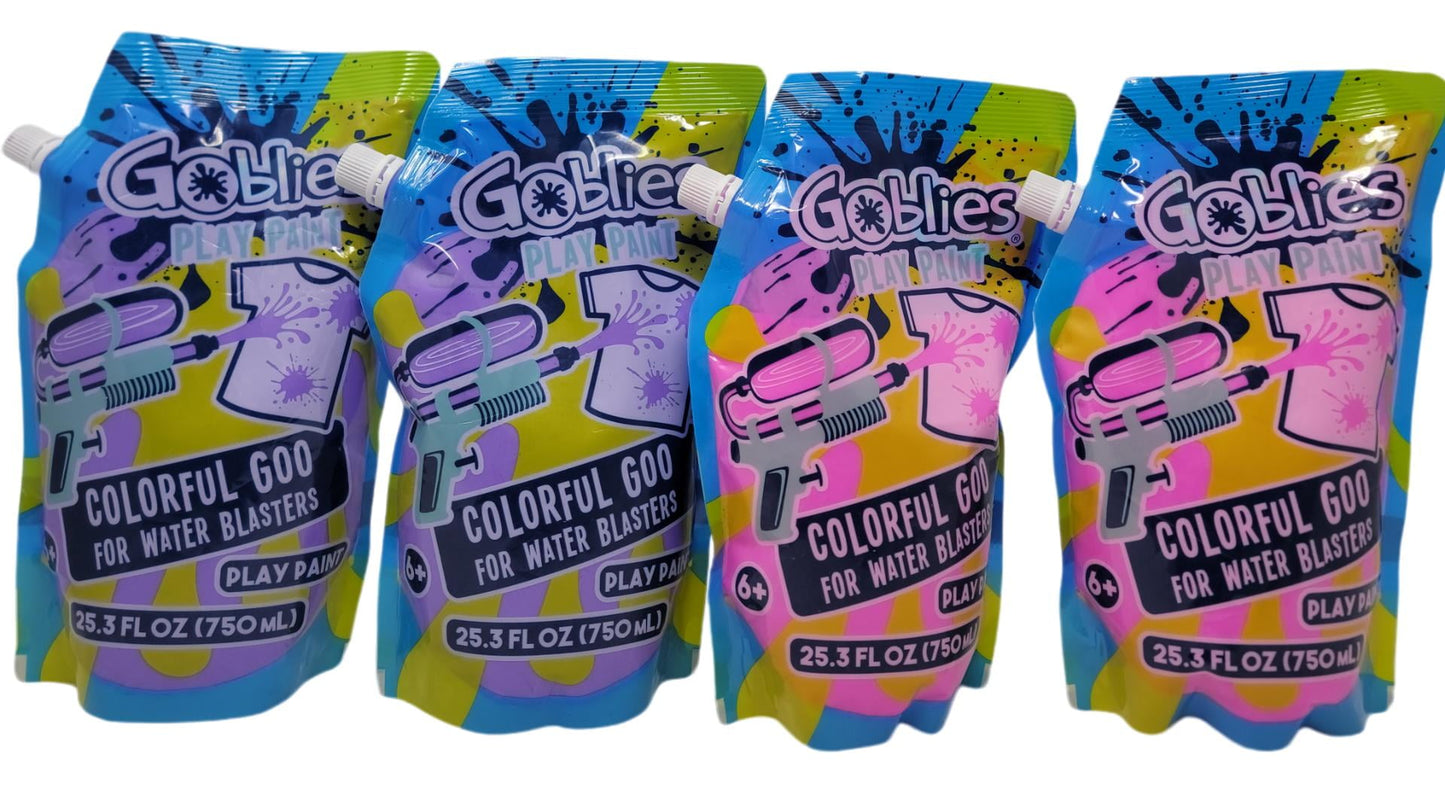 Goblies Play Paint Colorful Goo for Water Blasters - 4 Pack Variants 25.3 fl oz Each Bag