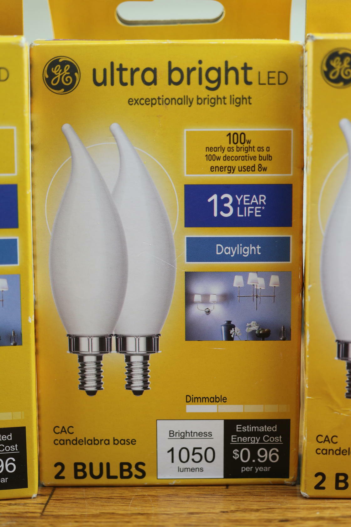 Lot of 3 GE Ultra Bright Led 2 pack CAC Candelabra Base Daylight Brightness 1050
