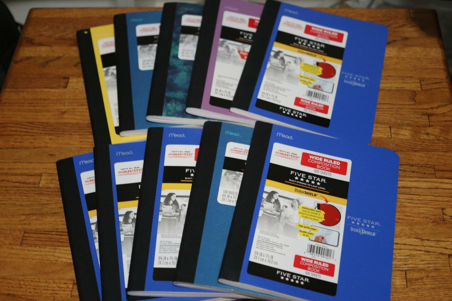 Lot of 10 - Five Star 100 Sheets Wide Ruled Composition Book 5 Designs Variety