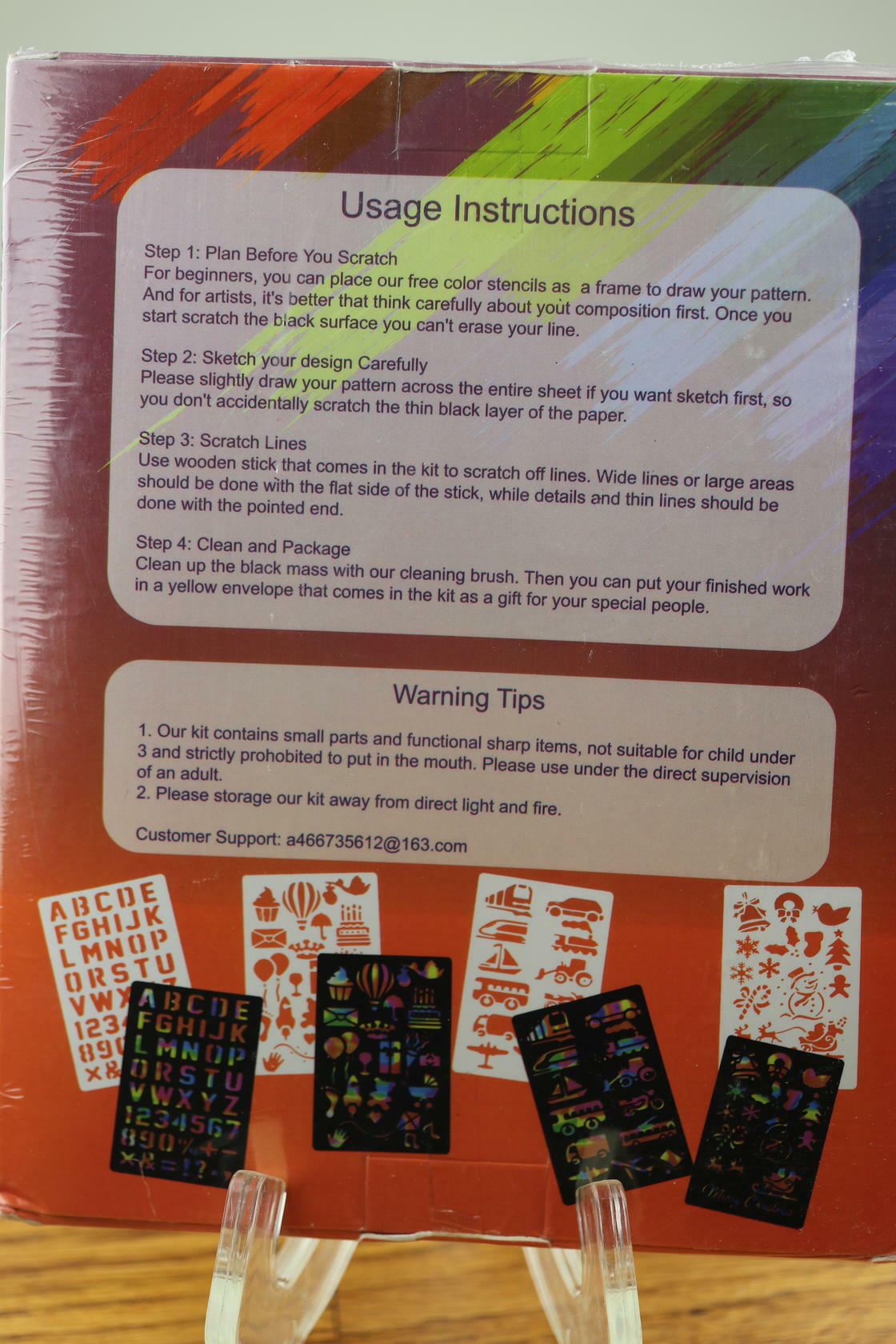 Cupohus Scratch Art Books for Kids Rainbow Scratch Paper 5" x 7" 50pc w/ Stencil