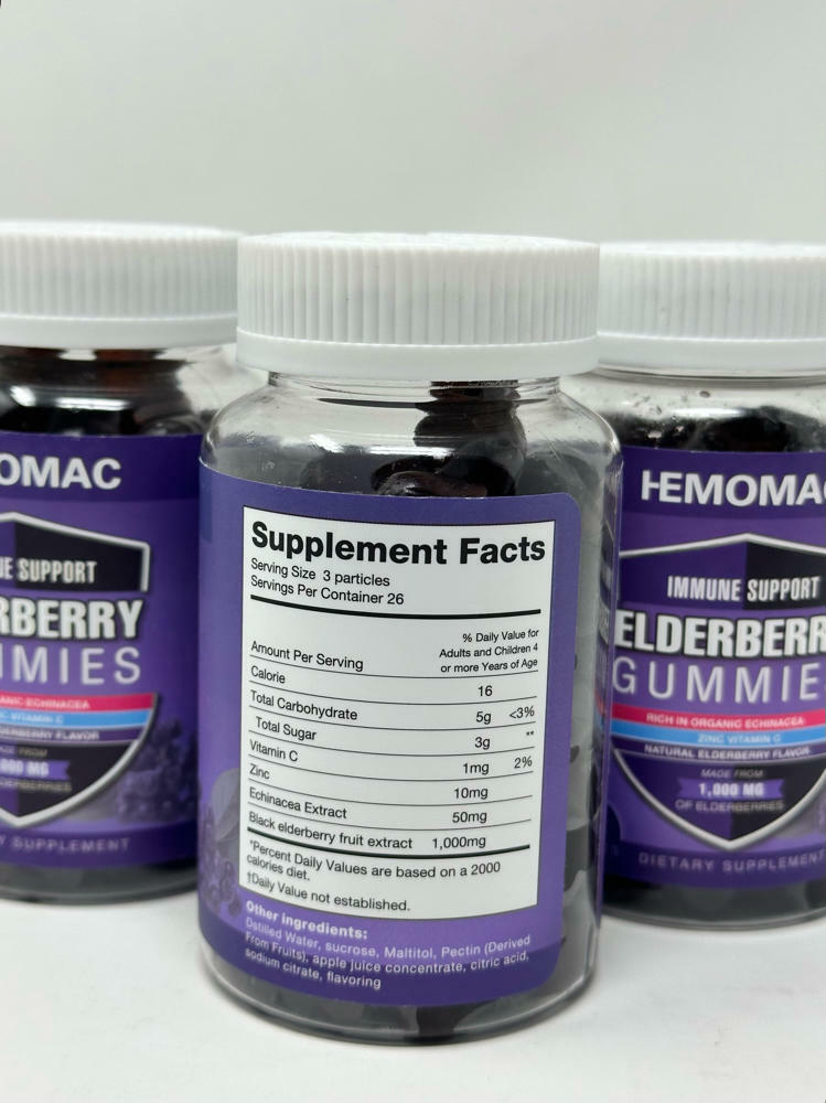 HEMOMAC 3 Packs Immune Support Sambucus Elderberry Gummies 1,000mg EXP 02/16/24