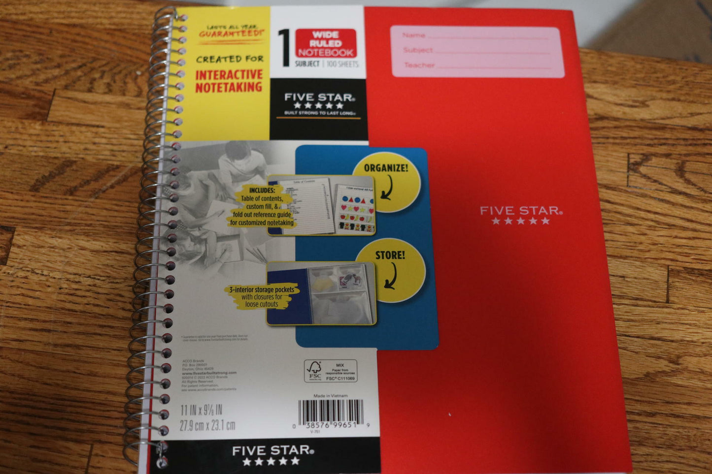 3 - Five Star 100 Sheets Wide Ruled Notebook w/ 4 Customizable Folders 2 pockets