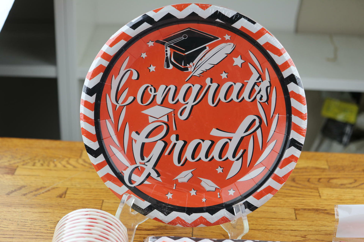 5 Piece Set of Congrats Grad Party Supplies - Plates Cups Table Cover Napkins