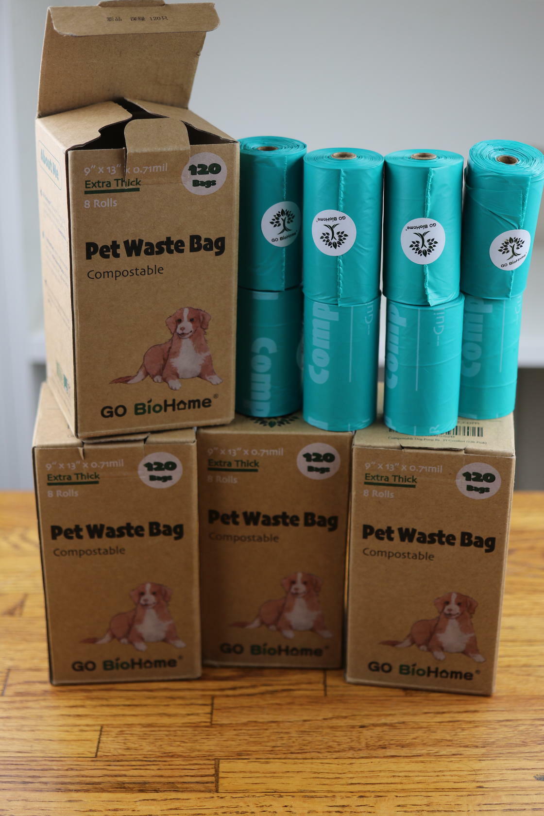 Go BioHome Pet Waste Bag Compostable 120 bags 8 Rolls per box (Pack of 4)