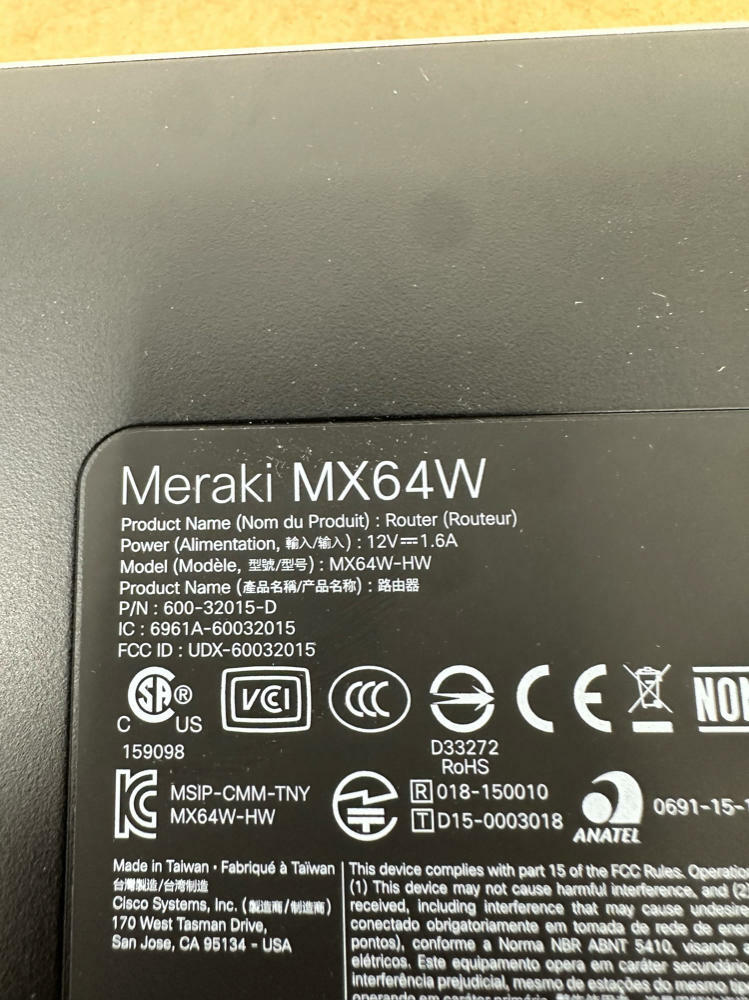 Cisco Meraki MX64W Cloud Managed Security Appliance w/AC Adapter