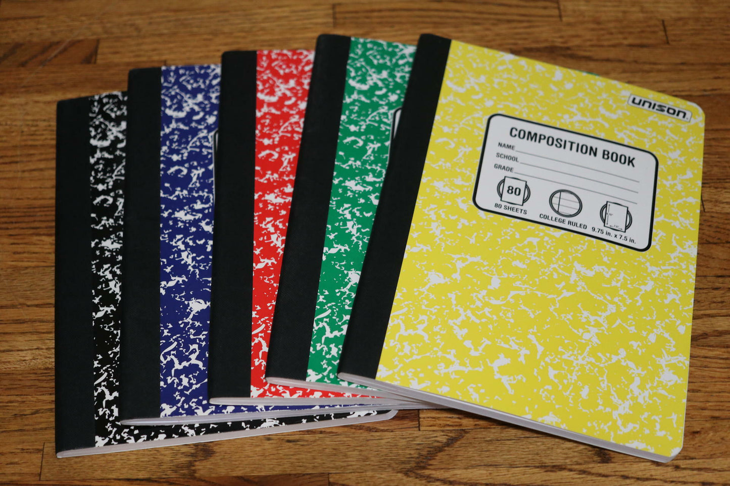 Lot of 5 - NEW Unison Composition Books 80 Sheets College Ruled 5 Colors