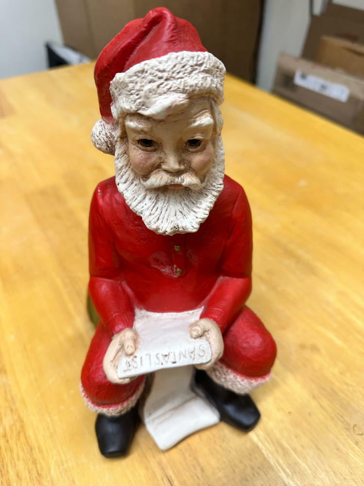 Vintage Porcelain Santa Clause Statue Looking At List Sitting On Gifts