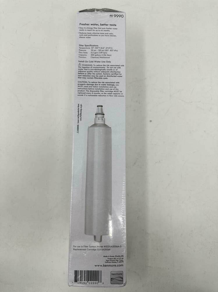 Water Filter that fits Kenmore 9990 Refrigerator, 1 Count (Pack of 1), White