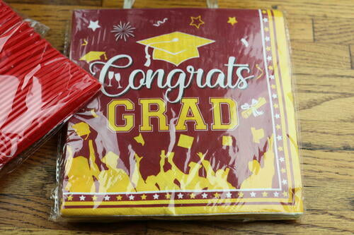 24 Guest Graduation Party Plates Napkins Supplies Maroon Congrats Grad Tableware