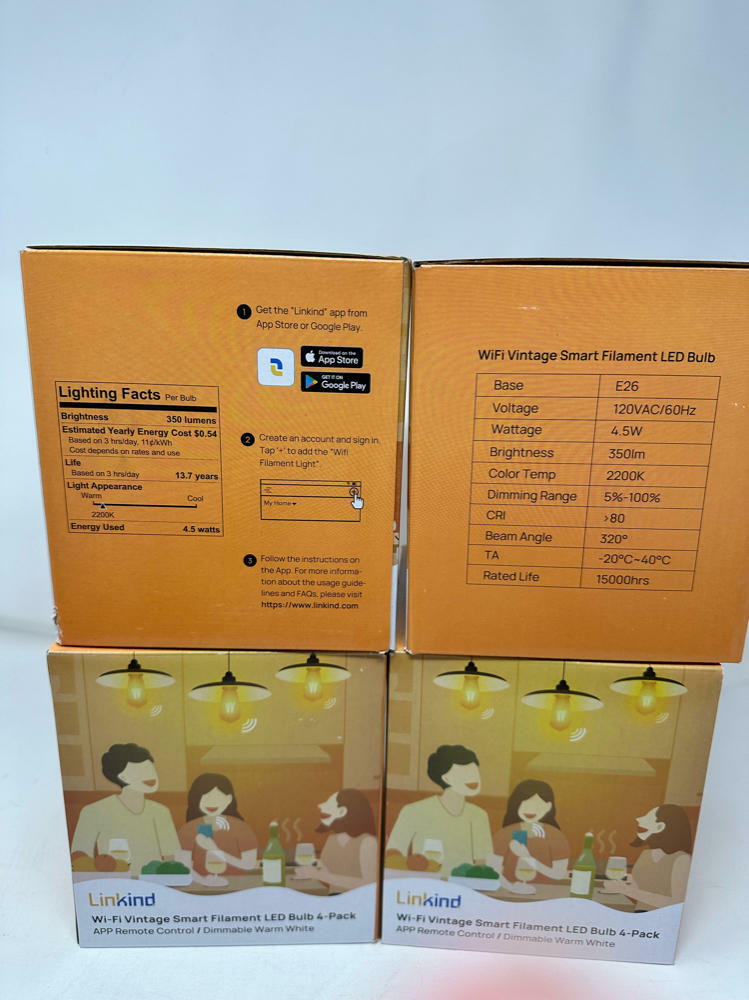4 Pack Linkind Vintage Smart Filament Edison Bulbs, WiFi LED E2645W
