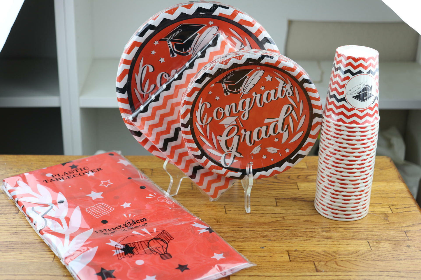5 Piece Set of Congrats Grad Party Supplies - Plates Cups Table Cover Napkins