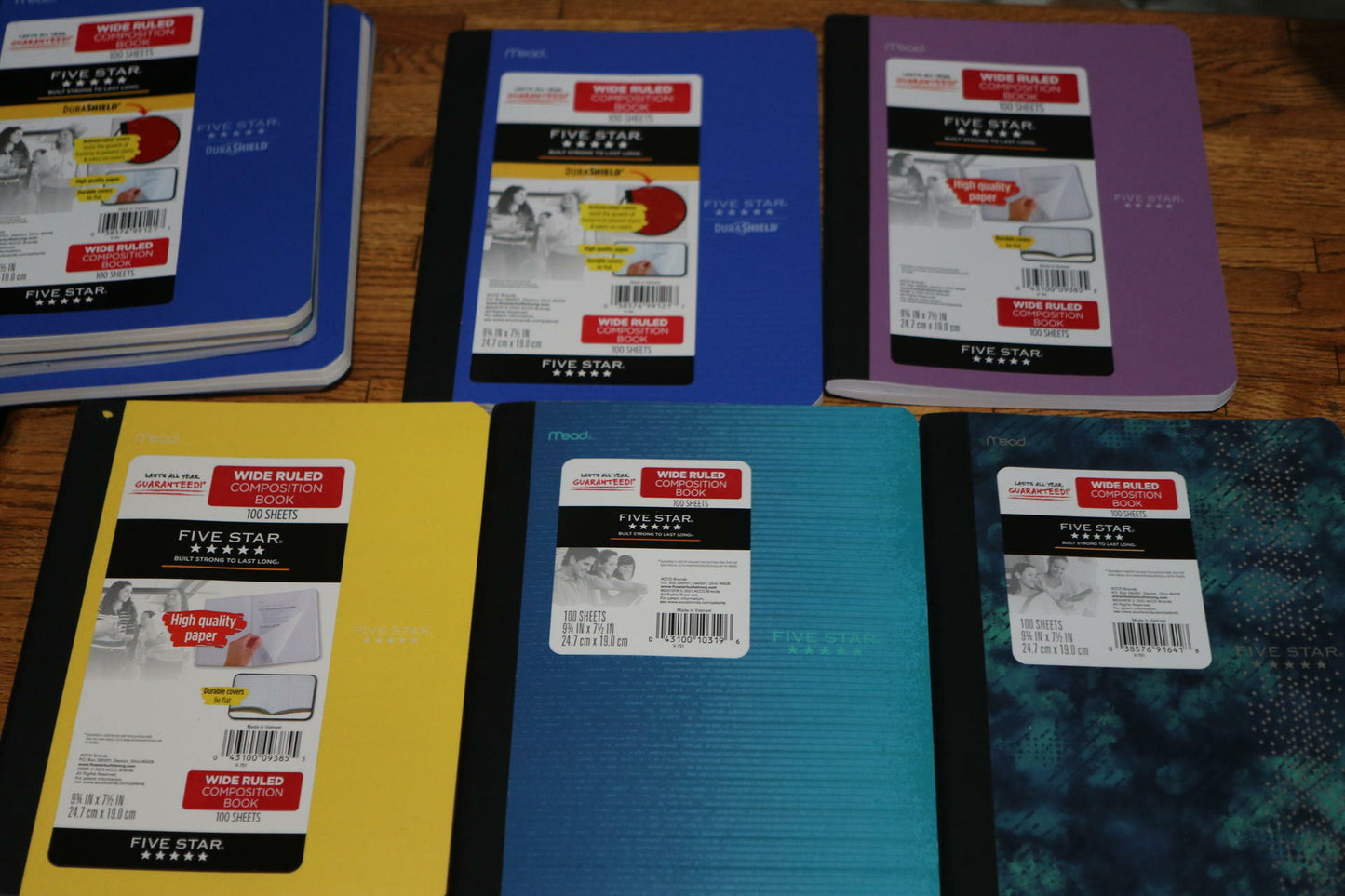 Lot of 10 - Five Star 100 Sheets Wide Ruled Composition Book 5 Designs Variety