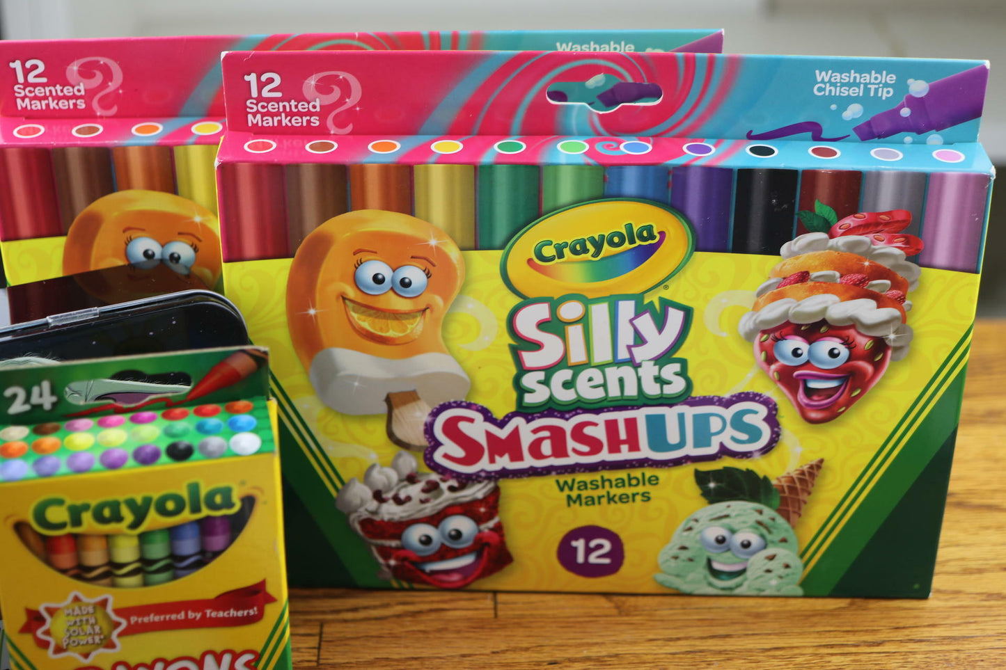 School Supplies Crayola 24-Count, Pencil Box, #2 pencils, ruler, scented markers