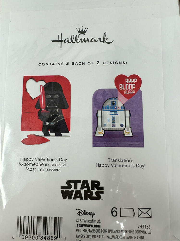 Star Wars Valentines Day Cards Darth Vader/R2-D2 (36 Cards with Envelopes)