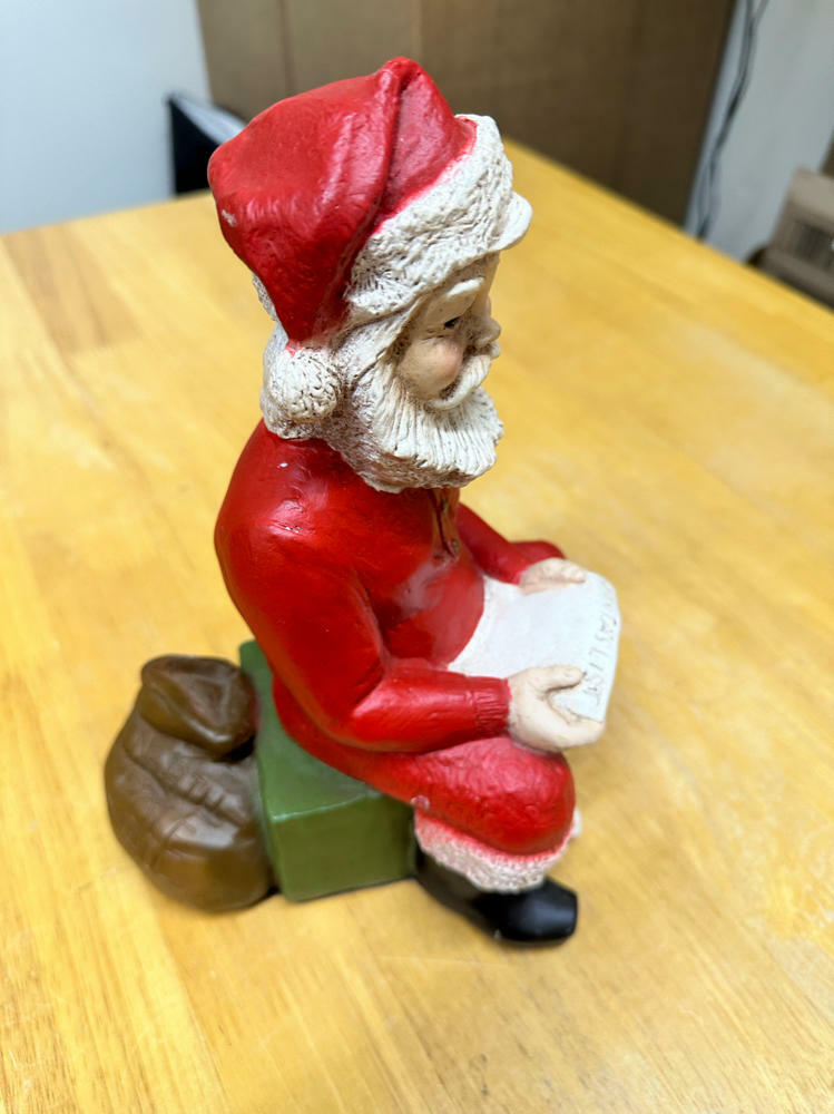 Vintage Porcelain Santa Clause Statue Looking At List Sitting On Gifts