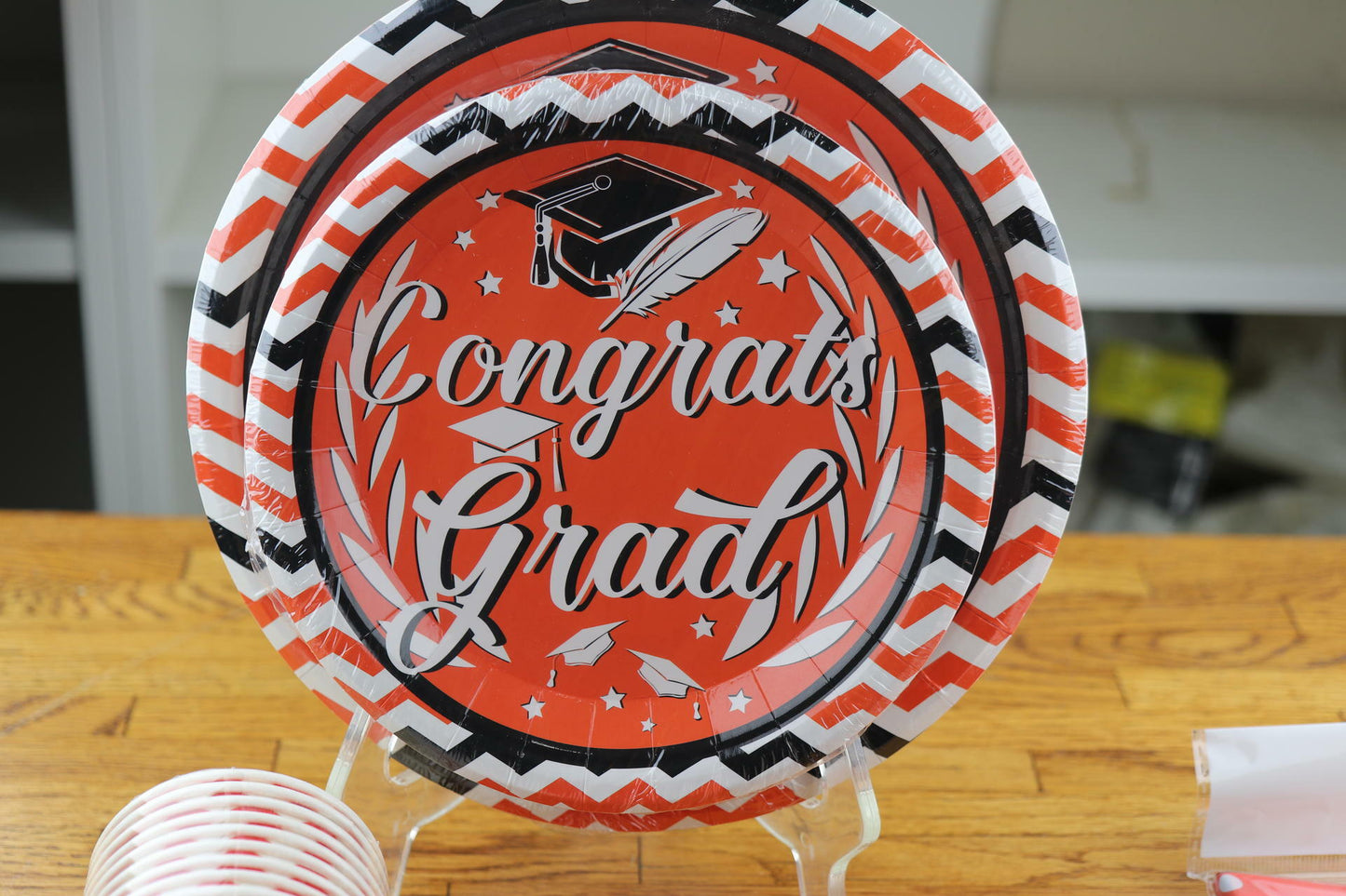 5 Piece Set of Congrats Grad Party Supplies - Plates Cups Table Cover Napkins