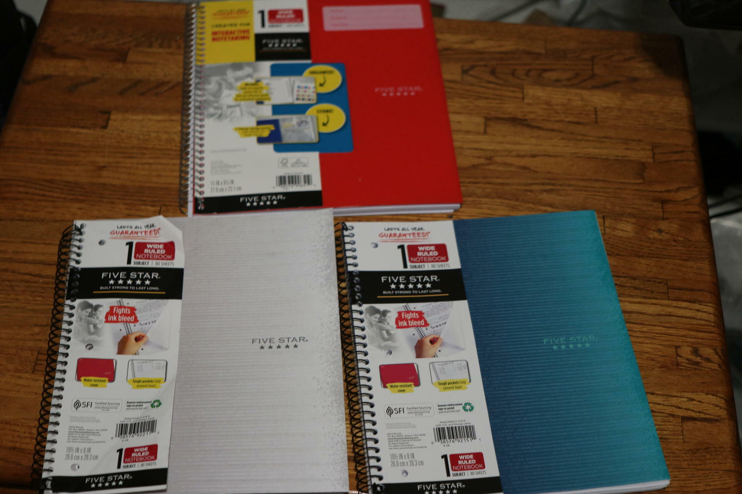 3 - Five Star 100 Sheets Wide Ruled Notebook w/ 4 Customizable Folders 2 pockets
