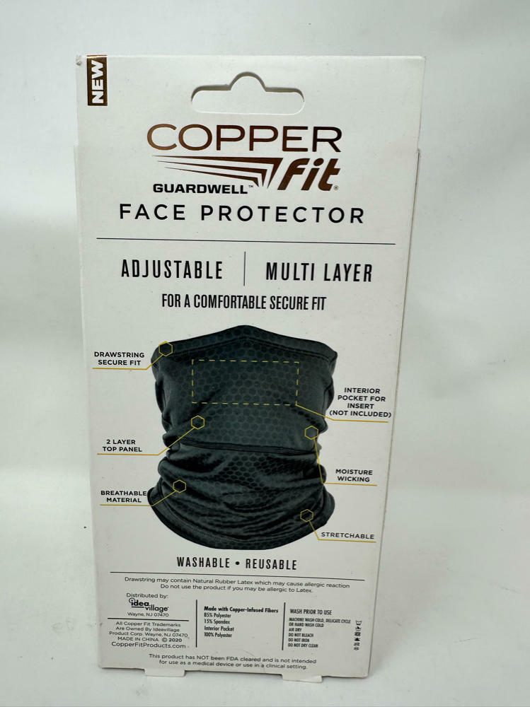 2 Pack Copper Fit Unisex Adult Guardwell Face Cover and Neck Gaiter, Charcoal