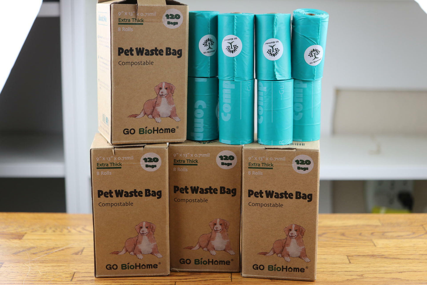 Go BioHome Pet Waste Bag Compostable 120 bags 8 Rolls per box (Pack of 4)