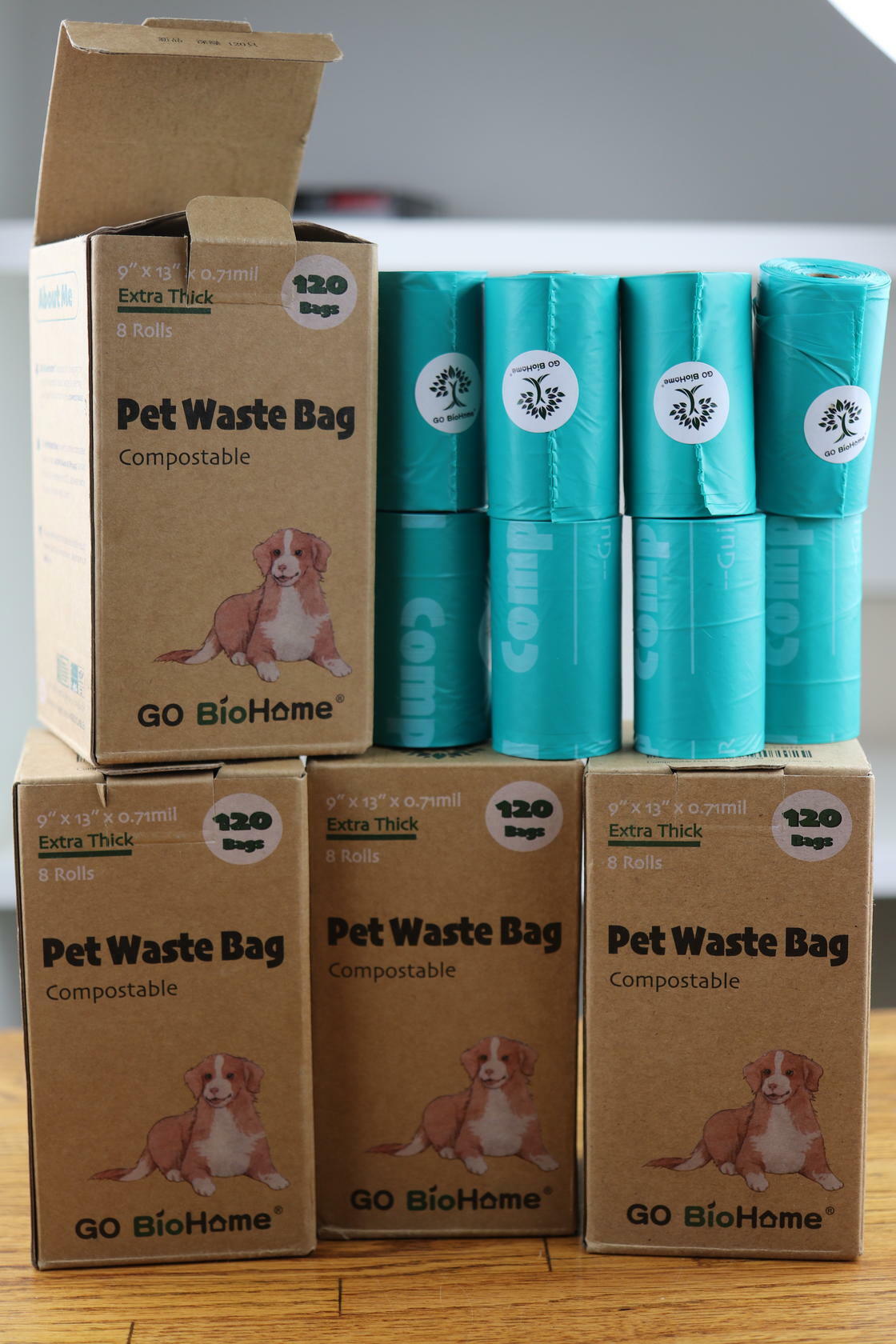 Go BioHome Pet Waste Bag Compostable 120 bags 8 Rolls per box (Pack of 4)