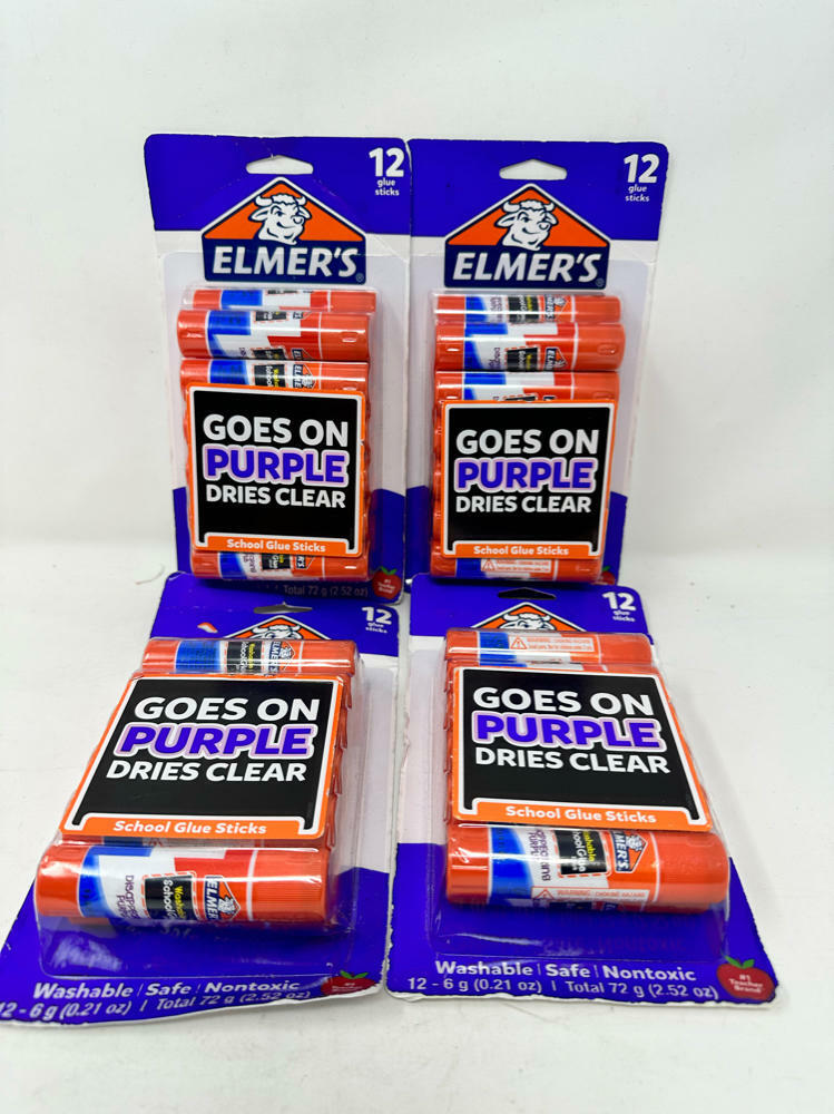 4 Pack ELMER'S Disappearing Purple School Glue Sticks, Washable,12 Count