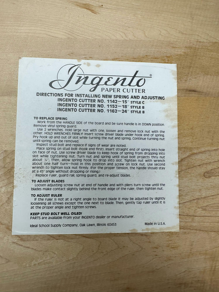 Vintage Ingento Wood Paper Cutter W/ Cast Iron Cutter NO.1142-15" Style C