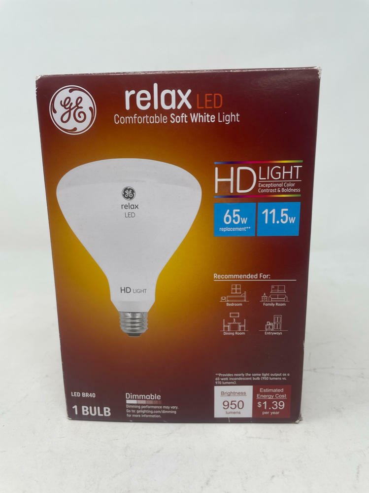 GE Lighting Relax HD LED BR40 Bulb 65W Replacement, 700 Lumens Soft White 1-Pack