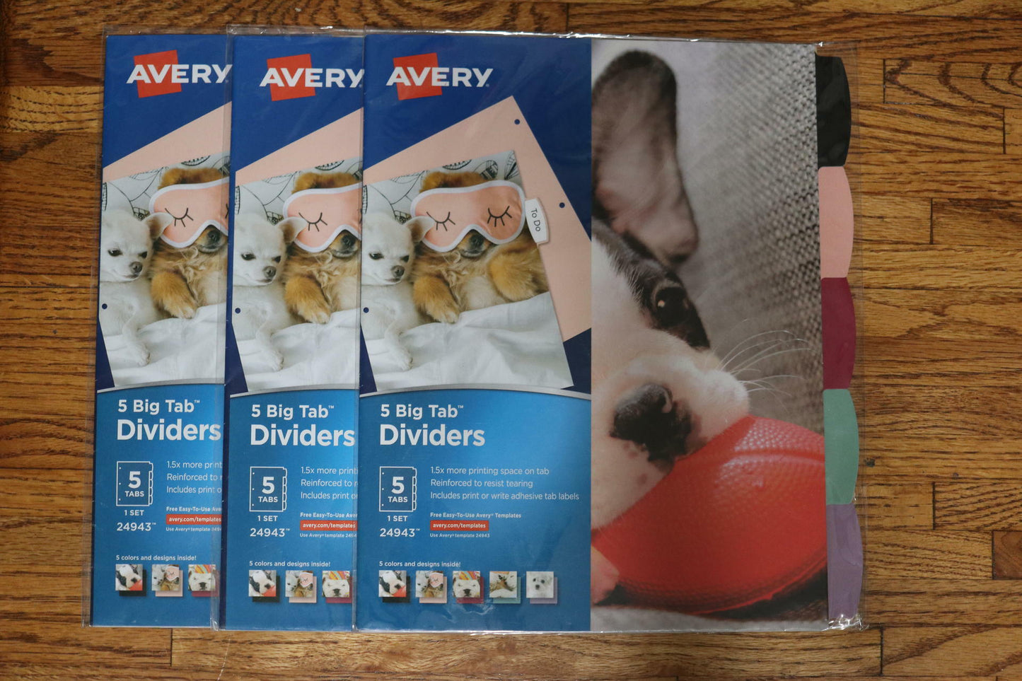 Avery 5 Tab Reversible Binder Dividers, Big Tabs - 5 Puppy Designs - 3 sets