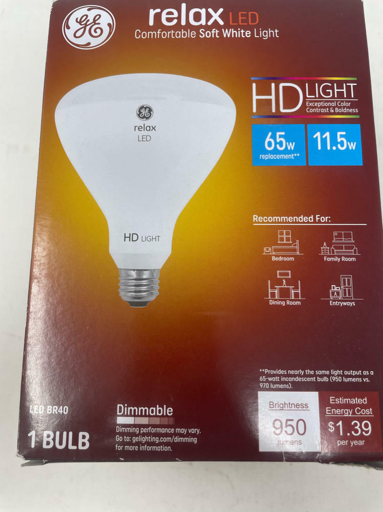 GE Lighting Relax HD LED BR40 Bulb 65W Replacement, 700 Lumens Soft White 1-Pack