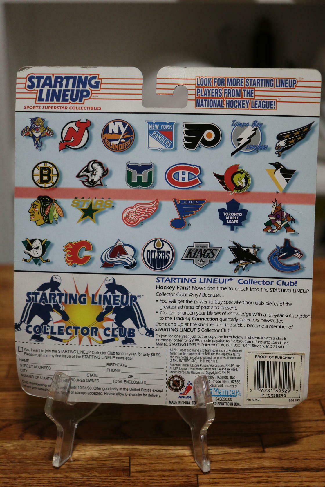 Vtg 1997 NIP Starting LineUp Figure & Card NHL Peter Forsberg Colorado Avalanche