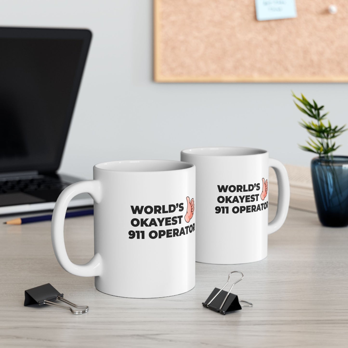 Taglines Gift Co. - World's Okayest 911 Operator Mug - 11 oz Ceramic Mug - Novelty Coffee Tea Cup