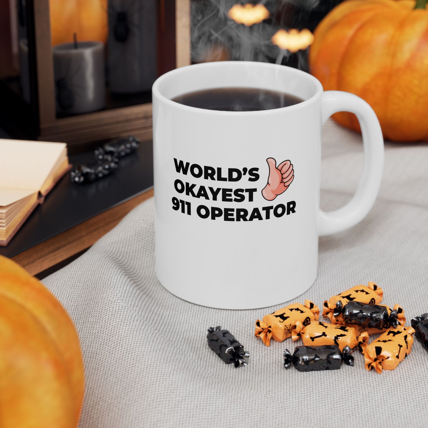 Taglines Gift Co. - World's Okayest 911 Operator Mug - 11 oz Ceramic Mug - Novelty Coffee Tea Cup