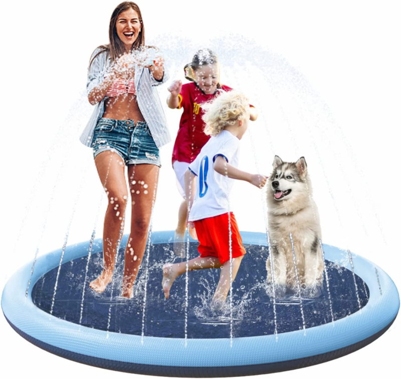 75" Non-Slip Splash Pad for Kids and Dog (Dark Blue)