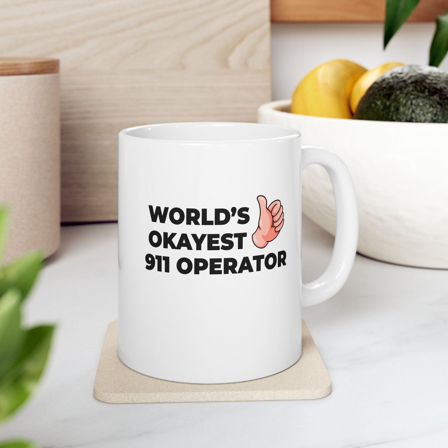 Taglines Gift Co. - World's Okayest 911 Operator Mug - 11 oz Ceramic Mug - Novelty Coffee Tea Cup