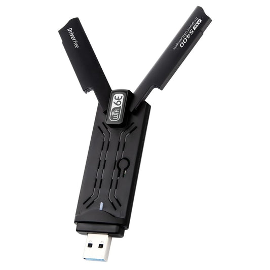 USB WiFi 6E Adapter，AX5400Mbps Tri Band 2.4GHz/ 5GHz/6GHz Wireless Network Adapter for PC，USB 3.0，Supports Windows 10/11, Black, WD-AXE5400F