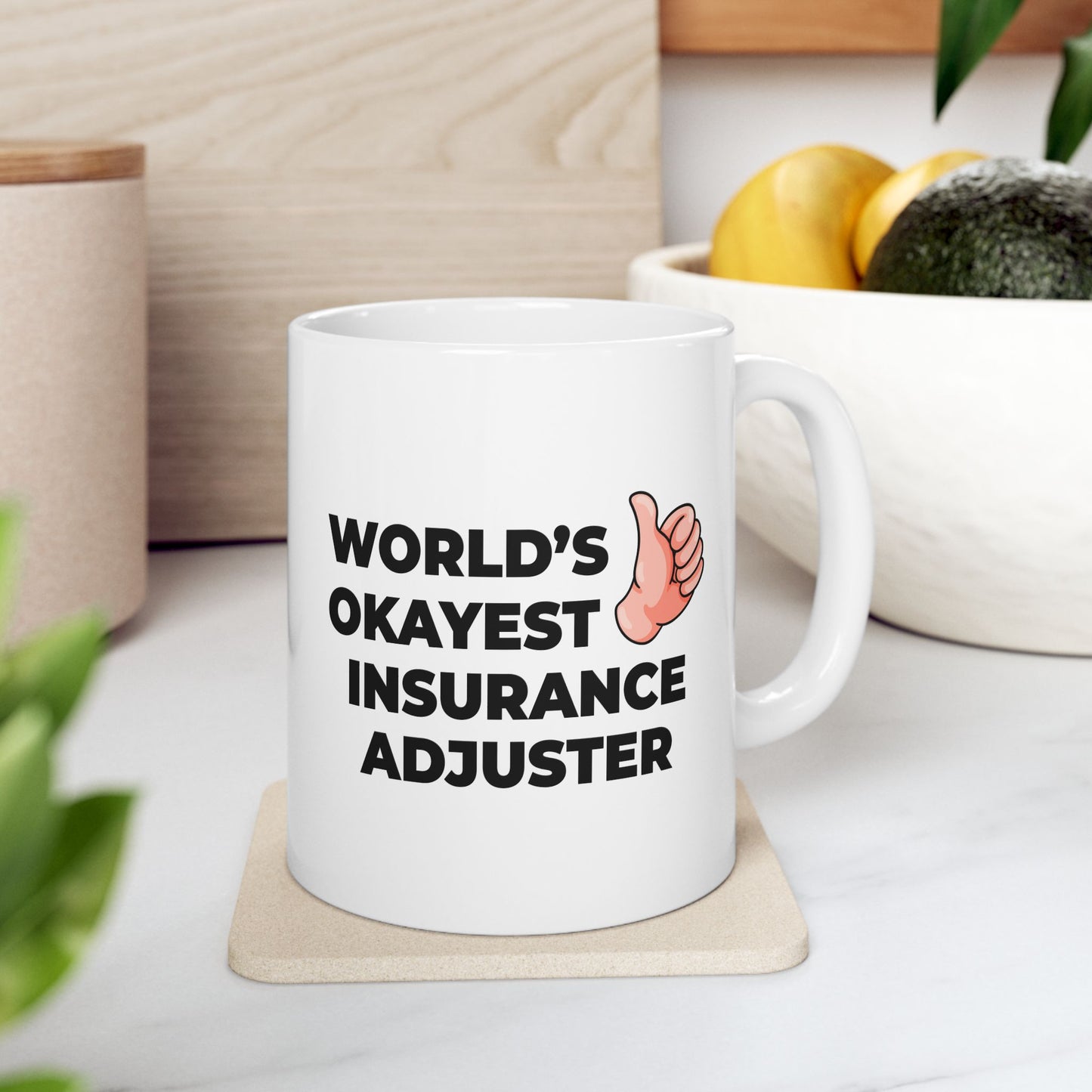 Taglines Gift Co. - World's Okayest Insurance Adjuster 11 oz Ceramic Mug - Novelty Coffee Tea Cup