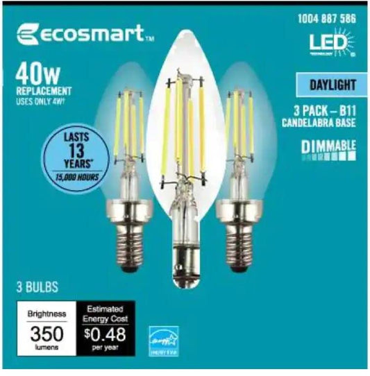 EcoSmart 40-Watt Equivalent B11 Candle Dimmable Energy Star, 2Pack: Clear Glass