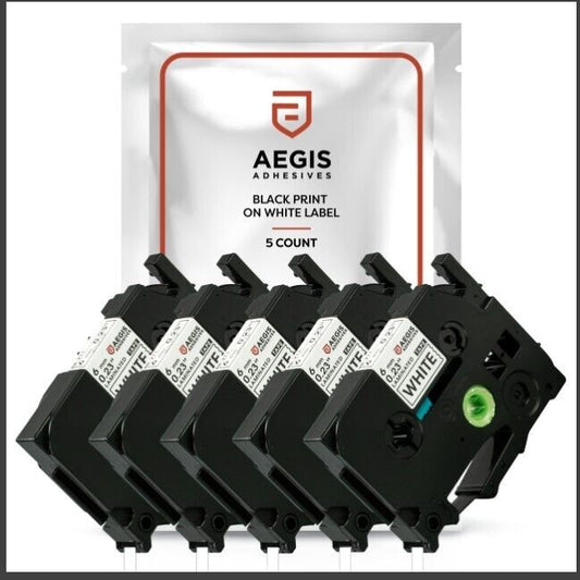 Aegis Adhesives Label Maker Tape Replacement for Brother TZE-211 TZ-211 5-Pack