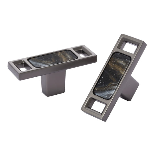 6Pcs Cabinet Knobs Pull Handles T bar Zinc Alloy and Imitation Marble Modern Minimalist Style, for Kitchen Bathroom Dresser Drawer
