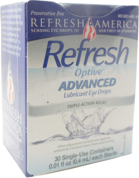 Refresh Optive Advanced Lubricant Eye Drops Preservative-Free Tears, 0.4 ml, 30 Count