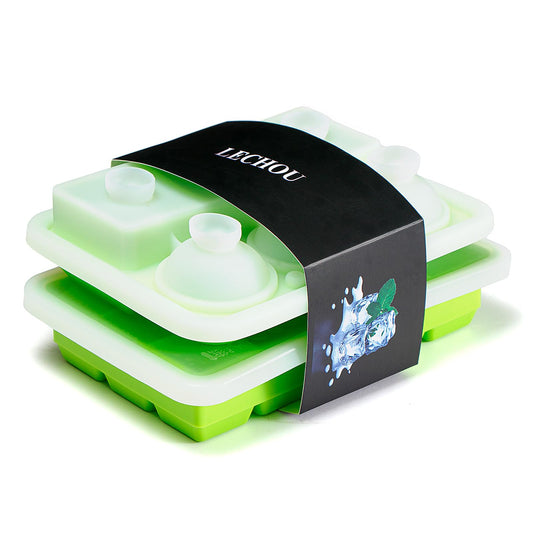 LECHOU Ice Cube Tray, Big Sphere Ice Ball Maker & Large Square Ice Cube Maker with Lid for Whiskey, Cocktails and Homemade, Pack of 2 (Green)…