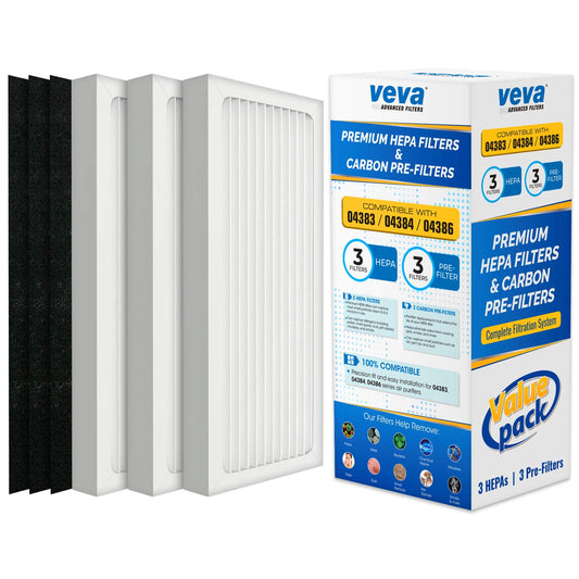 VEVA Complete Premium 3 HEPA Style Filters &3 Full-Size Activated Carbon Pre-filters Pack
