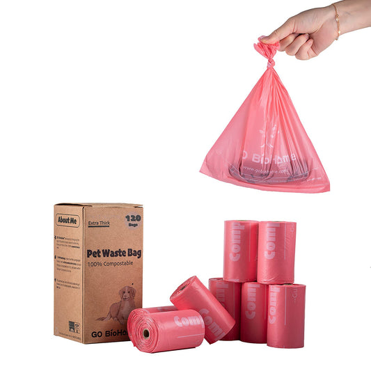 Compostable Dog Poop Bags 8 Rolls/120 Count, ASTM D6400 BPI Certified (120-Pink)