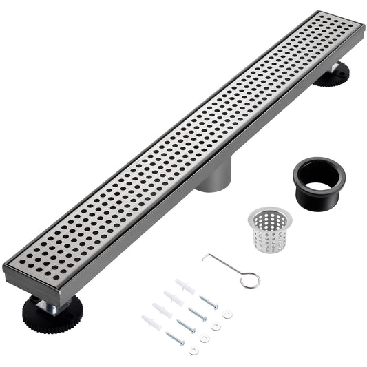 Muschbath 24 Inch Linear Shower Drain, Brushed Rectangular Floor Drain, Flat and Tile-in Grate, 304 Stainless Steel, Easy to Install & Clean for Bathrooms (Drain Base Not Included)