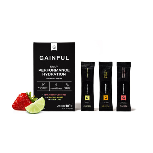 Gainful Hydration Packets Variety Pack, Decaffeinated with Key Electrolytes, Magnesium and Sodium for Intense Activity, L Theanine for Focus, 10 Sticks