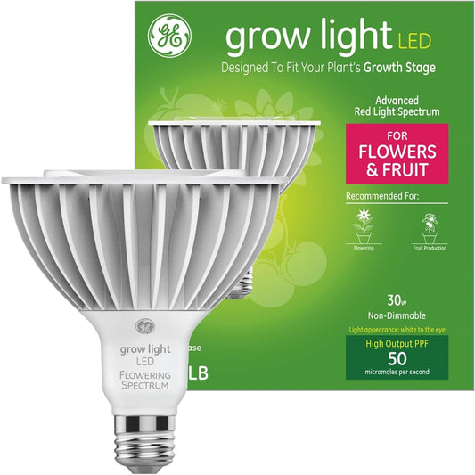 GE Grow LED Light Bulbs for Fruits and Flowers, PAR38 Outdoor Floodlight, 30 Watts, Medium Base